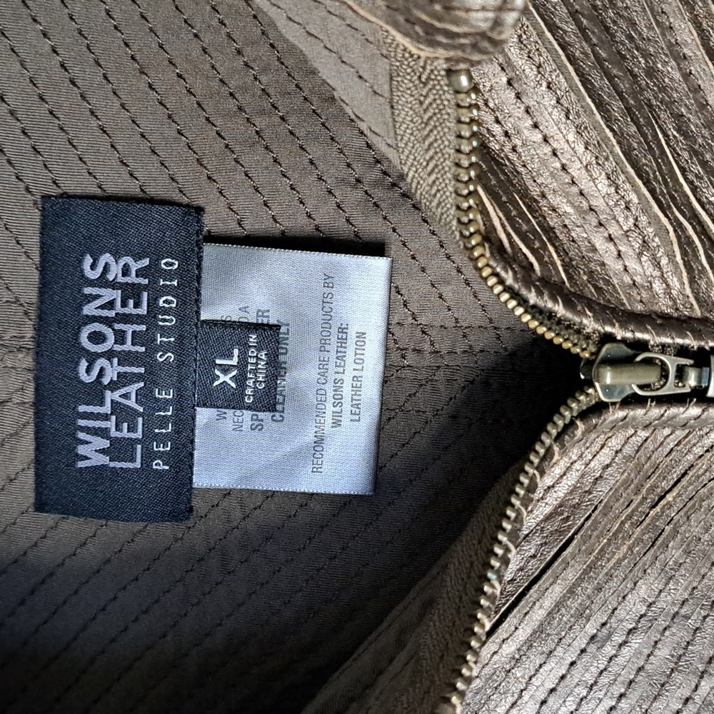 Vintage Wilsons Leather Metallic Brown Zip-Up Jacket - Picture 2 of 5